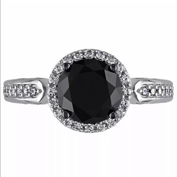 Woman Round Cut 2.35ct Black Sapphire 925 Ring - Picture 4 of 6